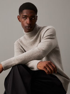 grey wool roll neck jumper for men calvin klein