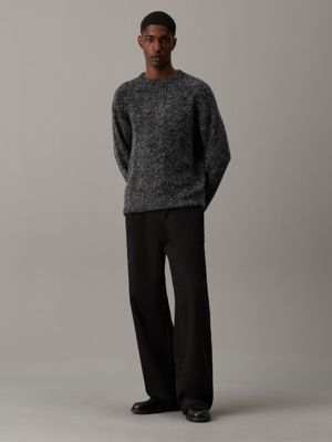 ck black heather brushed wool jacquard jumper for men calvin klein