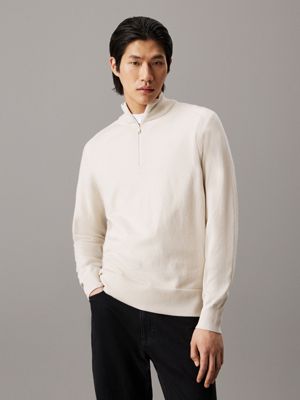 silver birch merino zip neck jumper for men calvin klein