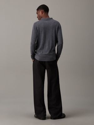 dark grey heather merino wool polo jumper for men calvin klein