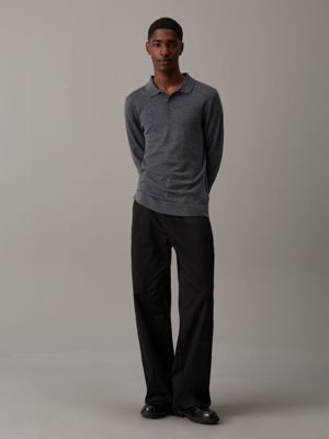 dark grey heather merino wool polo jumper for men calvin klein