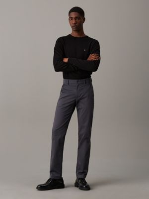 asphalt slim sateen chino trousers for men calvin klein