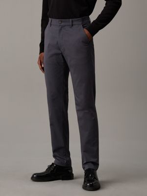 black slim sateen chino trousers for men calvin klein