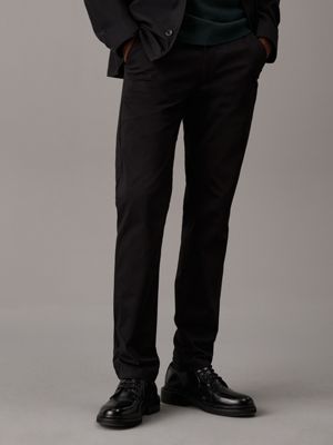 black slim sateen chino trousers for men calvin klein