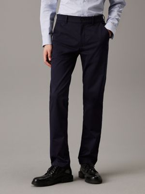 blue slim sateen chino trousers for men calvin klein