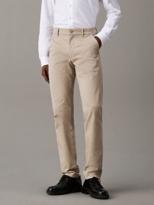 grey slim sateen chino trousers for men calvin klein