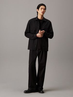 ck black wide leg sateen trousers for men calvin klein