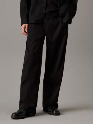 black wide leg sateen trousers for men calvin klein