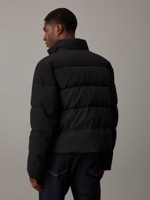 ck black textured quilted puffer jacket for men calvin klein