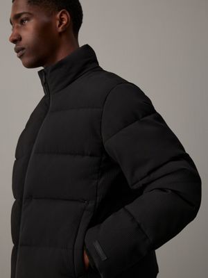 ck black textured quilted puffer jacket for men calvin klein