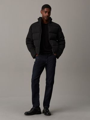 ck black textured quilted puffer jacket for men calvin klein