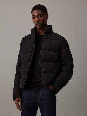 black textured quilted puffer jacket for men calvin klein