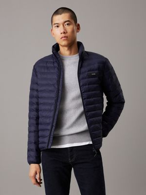 blue quilted puffer jacket for men calvin klein