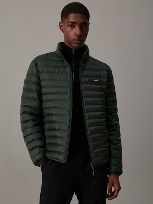 green quilted puffer jacket for men calvin klein