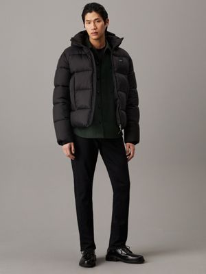 ck black hooded puffer jacket for men calvin klein