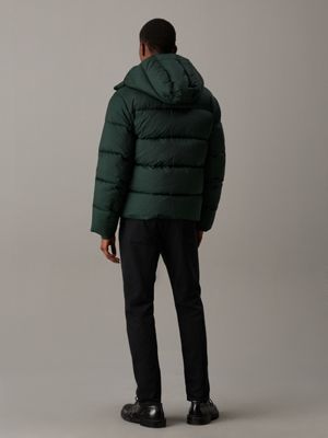 midnight forest hooded puffer jacket for men calvin klein