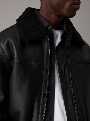 Black leather shearling jacket best sale