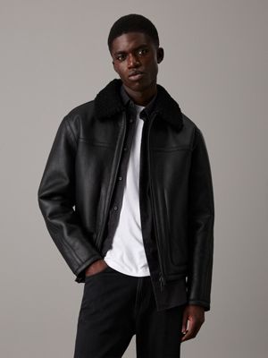 Calvin klein men's leather jacket with hood hotsell