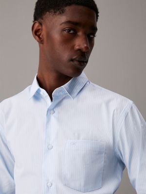 calm blue poplin stretch striped shirt for men calvin klein