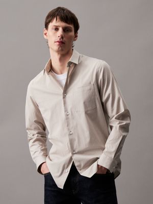 grey poplin stretch striped shirt for men calvin klein