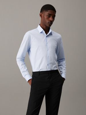 blue slim poplin printed shirt for men calvin klein