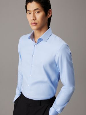 vista blue slim dobby textured shirt for men calvin klein