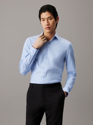 blue slim dobby textured shirt for men calvin klein