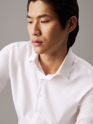 bright white slim dobby textured shirt for men calvin klein