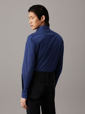 medieval blue slim poplin printed shirt for men calvin klein