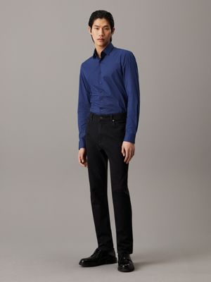 medieval blue slim poplin printed shirt for men calvin klein