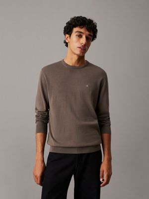 muted brown cotton silk jumper for men calvin klein