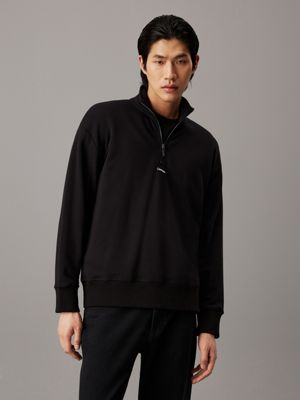 black zip neck sweatshirt for men calvin klein