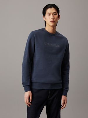 blue fleece logo sweatshirt for men calvin klein