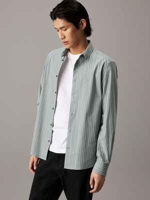 green poplin stretch striped shirt for men calvin klein