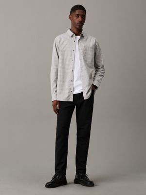 camicia a quadri in twill elasticizzato light grey heather da uomini calvin klein