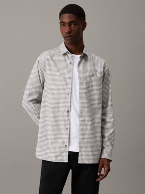 grey twill stretch checkered shirt for men calvin klein