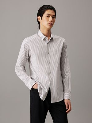 grey poplin stretch striped shirt for men calvin klein