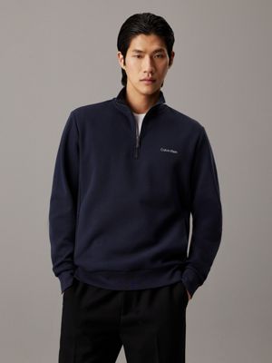 blue zip neck sweatshirt for men calvin klein