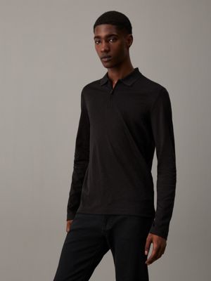 black slim zip polo shirt for men calvin klein