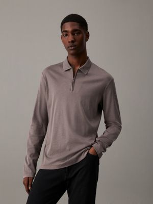 Grey zip polo shirt best sale