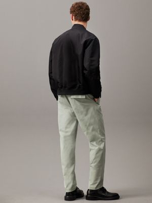 slate gray tapered twill pleated trousers for men calvin klein