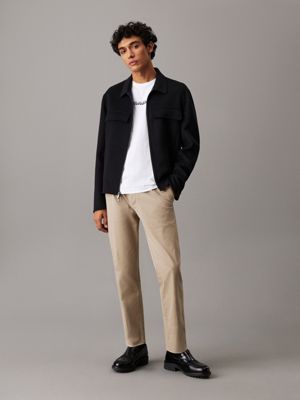 pantalon plissé et fuselé en sergé vintage khaki pour hommes calvin klein