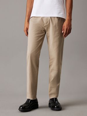 khaki tapered twill pleated trousers for men calvin klein