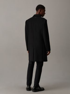 ck black slim brushed wool coat for men calvin klein