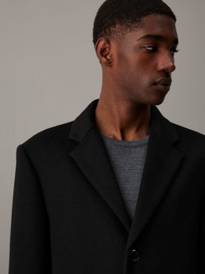 ck black slim brushed wool coat for men calvin klein