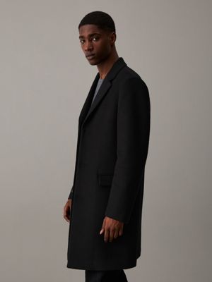 ck black slim brushed wool coat for men calvin klein