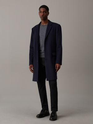 blue slim brushed wool coat for men calvin klein