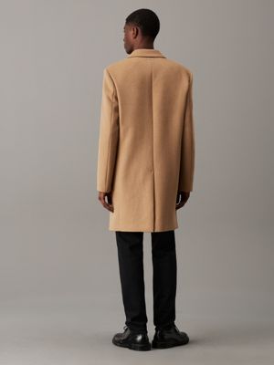 natural khaki slim brushed wool coat for men calvin klein