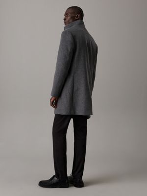 dark grey heather slim wool funnel neck coat for men calvin klein