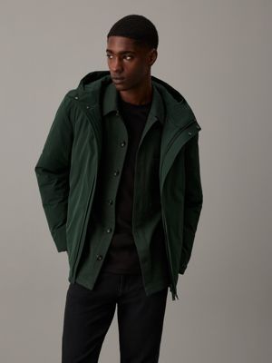 green technical twill hooded jacket for men calvin klein